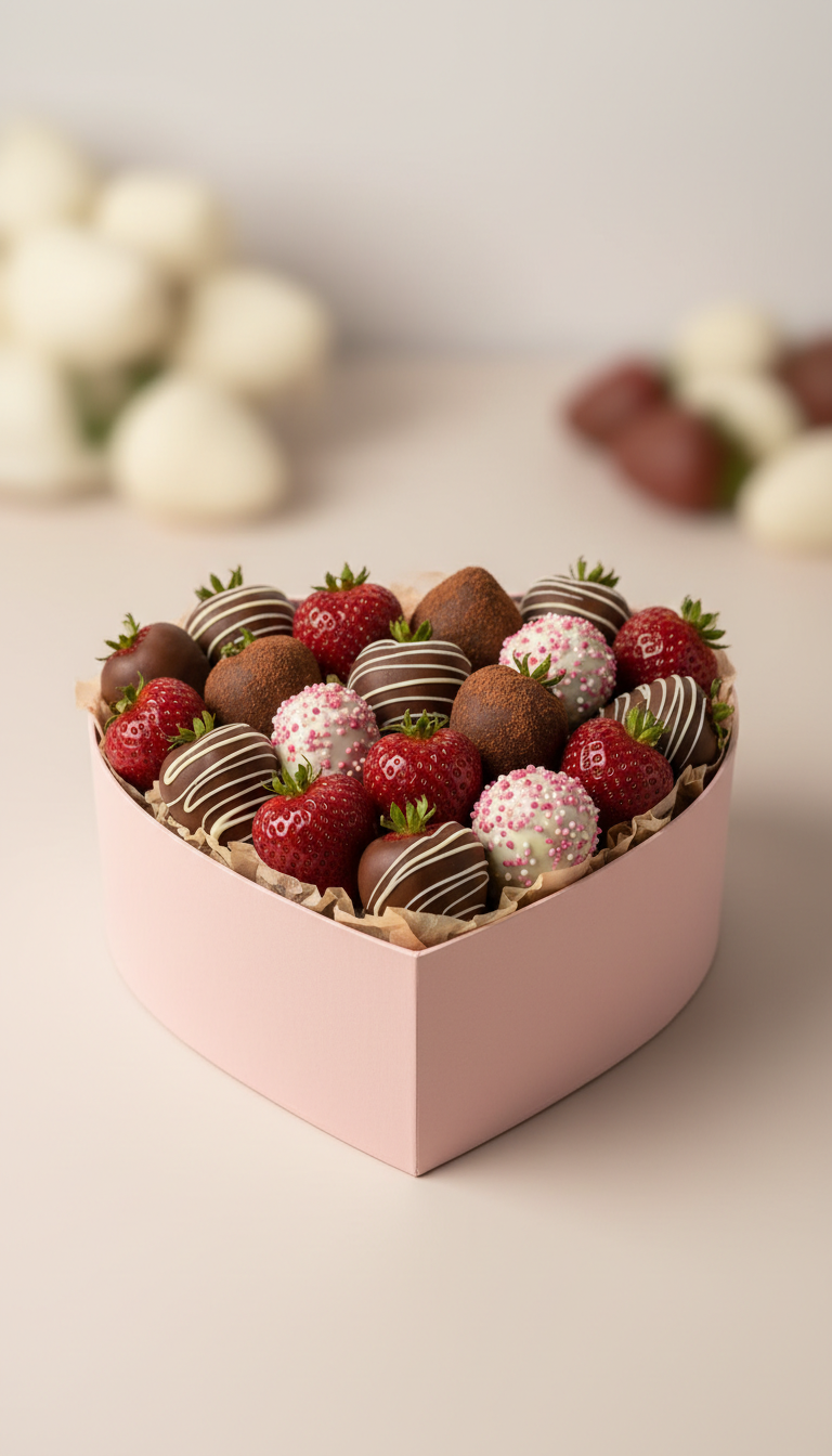 Strawberry bouquet in heart box