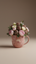 Taza decorativa con fresas y flores